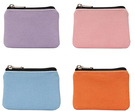 Lot de 4 Mini Porte-Monnaie en Toile - Petit Portefeuille en Toile - Petit Sac à Monnaie - pour Enfants - avec Fermeture éclair - pour Carte de crédit, Carte d'identité, clés, Multicolore