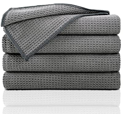 Gräfenstayn 4er-Set Geschirrtücher Microfaser - saugstarke & fusselfreie Waffelstruktur - 45x65 cm Küchenhandtücher - Oeko TEX Standard 100 - Mikrofaser-Tücher, Geschirrhandtücher (Anthrazit)