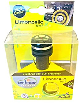 Keep Your Essence - Deodorante per auto. Pack Diffusore Elettrico Ambicar con finitura Argentata + Ricarica. Profumo di Limone. Essenza Naturale e Fresca 0% Alcool