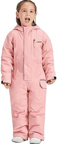 GEMYSE Combinaison de Ski pour Enfant Fille Garçon avec Capuche Imperméable et Chaude Hiver Ensemble de Neige Coupe-vent(Rose,104-110)