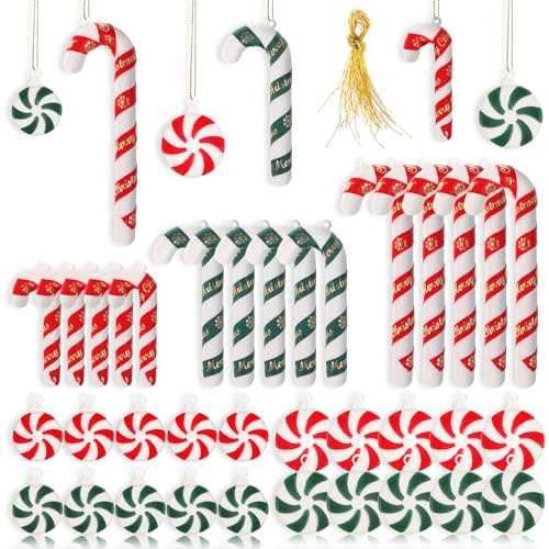 Lyneun Zuckerstangen Weihnachten Deko, 36 Stück Deko Zuckerstangen, Zuckerstangen Baumschmuck zum Hängen, Candy Canes Decoraton Für Weihnachten Urlaub Neujahr Home Decor Party Geschenk (Grün)