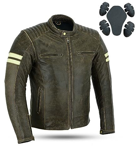 Bikers Gear - Chaqueta de cuero para motocicleta, Cafe Racer, chaqueta de moto para hombre con auténtica chaqueta de piel auténtica CE Armour para resistente a la intemperie, marrón, L