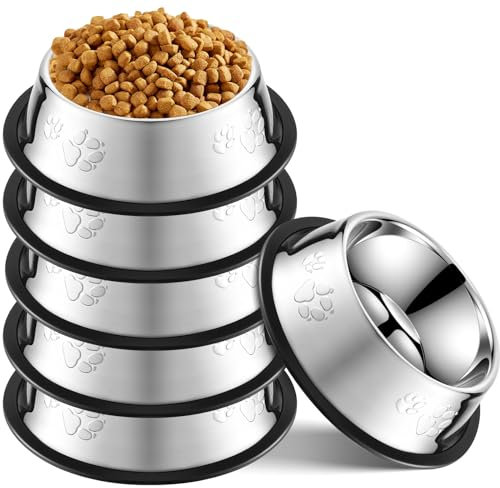 Tanlade 8 Pack Stainless Steel Dog Bowls Metal with Rubber Base Non-Slip Pets Cats Feeding Food and Water Bowls for Indoor Small Medium Large Cats Pets(18.6 oz)