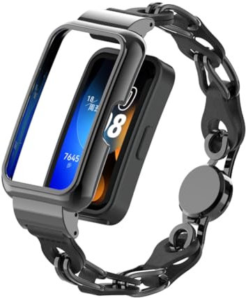 Tyogeephy Cinturino per Huawei Band 8/ Band 7, Cinturino Smartwatch Comapatibile con Huawei Band 8/ Band 7, Metallo Cinturini Orlogio in Pelle e Silicone per Uomo/Donna