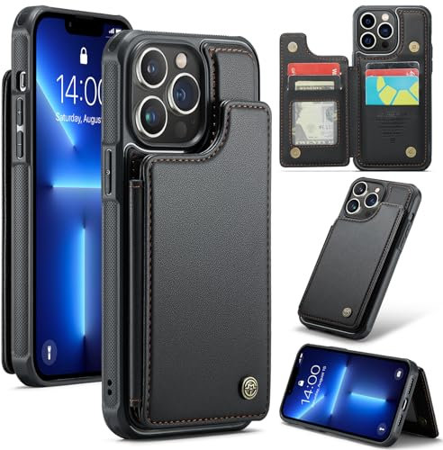 UFinetech Coque Portefeuille Compatible iPhone 13 Pro Max – Étui Cuir PU Antichoc avec Fente Carte, Rabat Magnétique, Support Vidéo, Fermeture Aimantée, Noir
