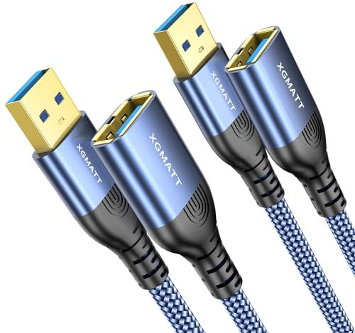 XGMATT USB 3.0 Extension Cable 0.5M-2pack,5Gbps Data Sync USB Extender Cord USB Type A Male to Female Compatible with Printer, Scanner, Keyboard, Oculus Rift,PS VR,HTC Vive,Card Reader,Camera,Blue