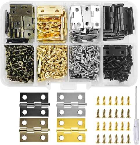 Bohoray 112pcs Bisagra Pequeña 18 * 15 mm, Bisagras Pequeñas Manualidades, Mini Bisagras Retro con 448 Tornillos, Visagras Pequeñas con Destornillador Para Joyeros, Casas de muñecas, Manualidades