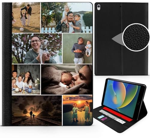 Personalised Tablet Case Cover Compatible with iPad 10.2-7th Gen - 9.7 inch (2018) Custom Leather Flip Case Any Photo Printed Eight Pics Collage Photos