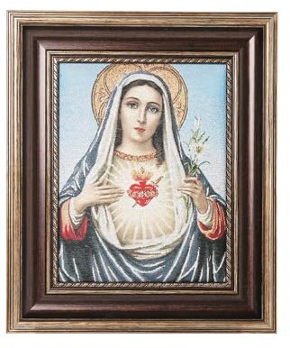 HZMAN Jungfrau Maria, Gemälde, Retro, handgefertigt, gewebt, Heiliges Herz der Maria, Bild, Poster, Wand-Tischrahmen für Wohnzimmer, Schlafzimmer, 30,5 x 25,4 cm