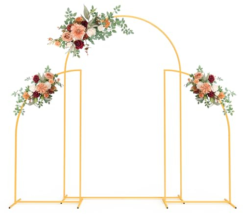 MYOYAY Hochzeitsbogen Hintergrund Ständer 3 Stück, 7,2 FT Metall Goldfarben Traubogen Hochzeit Bogen Rahmen, Hintergrundständer Gewölbter Bogenrahmen für Hochzeitszeremonie Party Geburtstag Deko