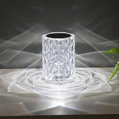 xiao Lámpara LED de cristal, lámpara de mesa de diamante de cristal 3 color cambio de color lámpara de cama táctil con lámpara de cama de Cable USB (E)