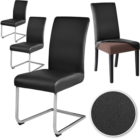 Alishomtll PU Stuhlhussen 4er/6er Set Leder Stretch Stuhlbezug wasserdicht Elastische Esszimmer Stuhlbezüge Universell Waschbarer Stühle Schutz für Küche Restaurant Hotel Hochzeit (Schwarz, 4 Stück)