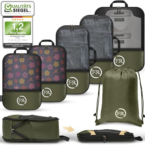 FiRiO® Compression Packing Cubes Set für mehr Platz in Rucksack & Koffer I Packwürfel mit Kompression als perfekter Backpack Organizer I Packtaschen Set inkl. Kompressionstasche mit Nassfach (6 Stk)