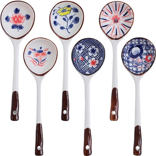 Cucharas de sopa de 6 piezas, de cerámica asiática, china, japonesa, estilo ramen, cucharas para sopa dumplings Pho Wonton Miso