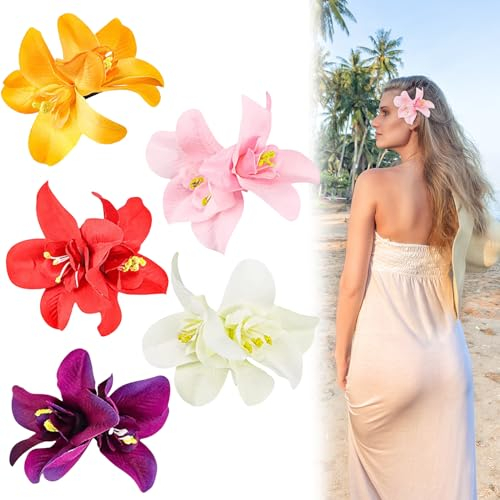 Nayyana 5 horquillas de flores artificiales para el pelo, horquillas hawaianas plumerias hawaianas para el pelo, accesorios para el pelo de novia, accesorios para el pelo para mujeres