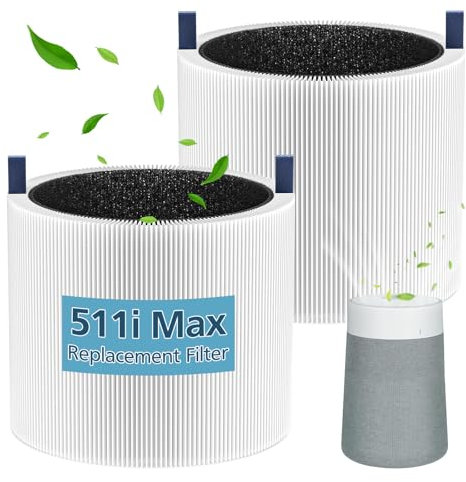 511i MAX Replacement Filter Compatible with BLUEAIR Blue Pure 511i Max Air Purifi-er, 3-IN-1 H13 True HEPA Filter and Activated Carbon Filtration System, Perfect Fit for Blue Pure F5MAX