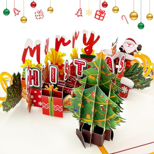 Hierein Weihnachtskarten, 3D Weihnachtsmann und Pop Up Weihnachtsbaum Karte Weihnachten mit umschlag, Weihnachtskarten für Mama Frau Freundin, Weihnachtsgeschenke für Kinder, Pop Up Karte Geburtstag