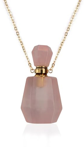 Crystal Necklace, Aromatherapy Bottle Necklace - Natural Stone Essential Oil Diffuser Gemstone Healing Necklace S-J-X2L (Pink - Bottle)