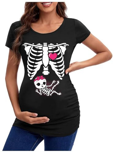 New Head Squelette Halloween Femmes Enceintes Vêtements Top Teasing Européen et Frontière T-shirt Top Femme Enceinte T-shirt, Beige-A, XL