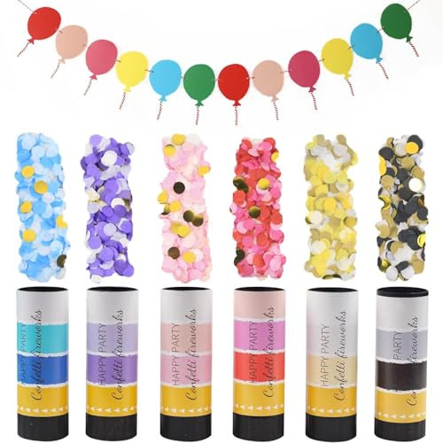 YSJCHEBS Paquete De 6 Fuegos Artificiales De Mano Pequeños, 1 Pieza De Bandera De Globo Colorido, Cañón De Confeti, Bomba De Confeti, Cañón De Confeti Multiusos, El Cañón De Confeti Es Biodegradable