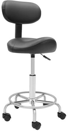 Sattelhocker Arbeitshocker Hebe-Sattel-Hocker Rollhocker - Höhenverstellbar mit Rollen & Rückenlehne 360 ° Drehung Sattelsitz bürostuhl - Ergonomischer Praxishocker Max Tragfähigkeit: 150 kg (Schwarz)