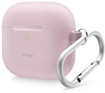 elago Silikon Hülle für AirPods 4 | kabelloses Laden, Karabiner inklusive, Silikon, stoßfest, Rundumschutz (Lavendel)