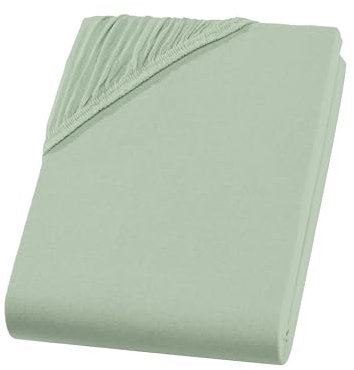 Spannbettlaken 140x200-160x200 cm - Jersey Spannbetttuch 100% Baumwolle - Komfort Bettlaken für Matratzen bis 30 cm Höhe, Spannbettlaken Farbe Eukalyptus