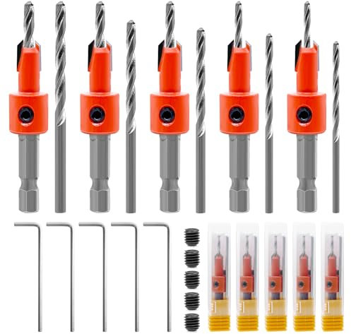 NVGFTG 10 tlg. Senkbohrer Set, 8 mm Holzbohrer mit Senker, Senker Bohrer Set für Holzbearbeitung, Senkbohrung mit Sechskantschaft, Kegelsenker Set für Holz, Pressspan, Kunststoff