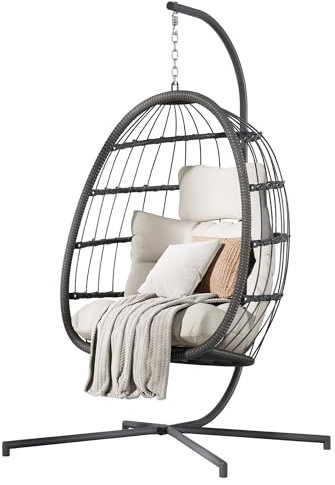 FREDEES Hängesessel Indoor/Outdoor Hängesessel mit Gestell und Kissen (Weiß)