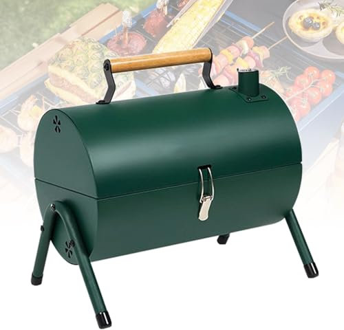 Desktop-Camping-BBQ-Grill, Mit Räucherdeckel-Kochofen, Tragbarer 3-in-1-Barbeque-Grill Zum Backen, Braten Und Eintopf, Holzkohle-BBQ-Grill Für Den Außenbereich Mit Großem Grillbereich,Green
