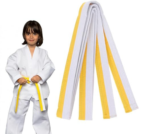 XPEX 260cm Judo gürtel Judo Karate Gürtel Belt Kampfkunst Karate Judo Baumwolle Taekwondo Belts Professioneller Karate Aikido Belt für Kinder Erwachsene Kampfsportgürtel (Weiß+Gelb)