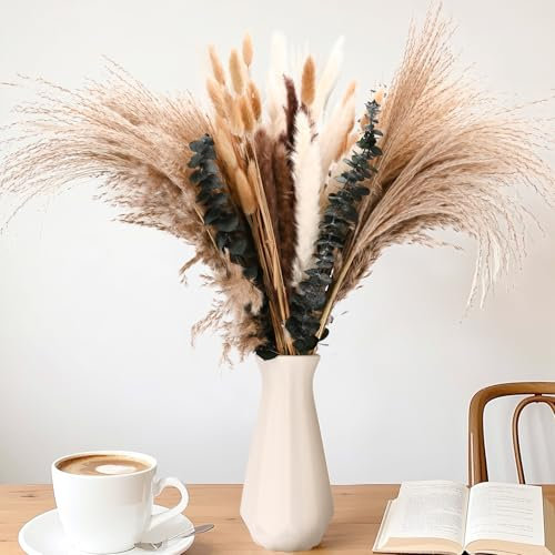 110 Stück Getrocknet Pampasgras Deko, Natürliche Trockenblumen Pampas, Boho Deko Dekoration Wohnzimmer, DIY Trockene Blüten, für Hochzeiten, Schlafzimmer, Tischdeko und Partydekorationen