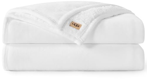 UGG Ariana Fleecedecke, flauschig, wendbar, weich, flauschig, gemütlich, warm, übergroße Decke, maschinenwaschbar, Schlafzimmer-Dekoration für große Couch oder Bett, 228,6 x 228,6 cm, weißer Schnee