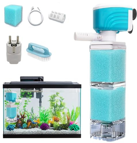 Snrtevu Automatisches Aquarium Filtersystem, Aquarium Filter, Quiet Aquarienfilter FüR Optimale Wasserreinigung Und Sauerstoffversorgung In Aquarien (25W/1700h)