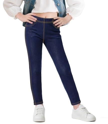 Baogaier Leggings Mädchen Jeans-Optik Kinder Basic-Stil Jeggings Gr.116-158 | Atmungsaktiv Weich Lang Hosen, Jeansleggings mit Taschen, Blickdichte, Alltag Hose, Alltagskleidung, Bequem Freizeitkleidung