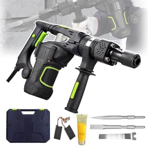 Demolition Jack Hammer Concrete Breaker, 22J Heavy Duty Electric Demo Hammer with 2 Chisels, Wrench, Grease & Tool Bag, for Trenching, Breaking Holes & Concrete Removal