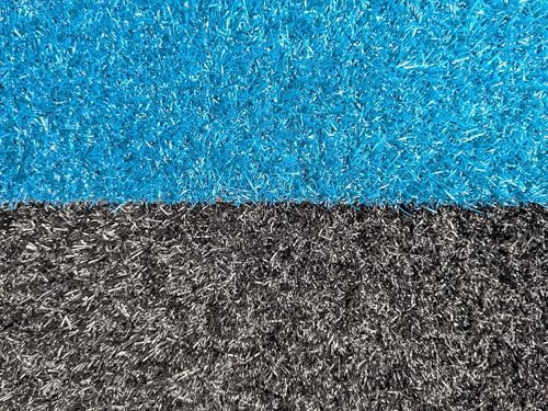 Hoher Kunstrasen Super Modern | Outdoor-Rasenteppich in Schwarz & Blau, blau, Zuschnitt (2m breit / 1m lang)