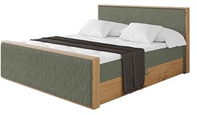 ALTDECOR Boxspringbett mit Matratze und Lattenrost, Topper, Fußteil,Polsterbett mit Bettkasten, Bett mit Stauraum H4-Matratze, Doppelbett, Boxbett - LOLLI9-Z Olivgrün 120x200
