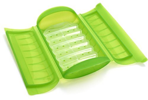 Lékué Estuche de vapor con bandeja, silicona platino Verde, 1-2 personas (650 ml)