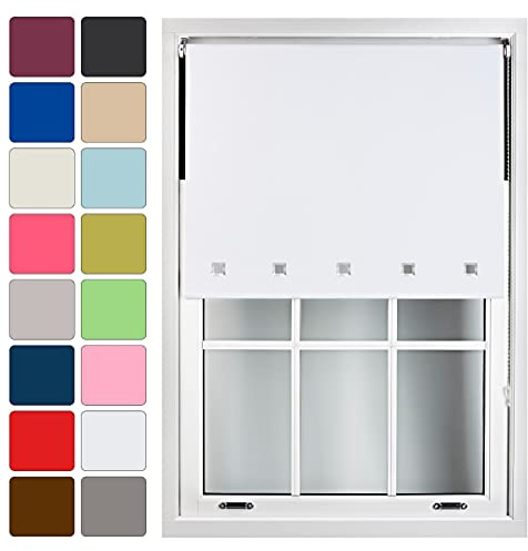 FURNISHED Blackout Blinds Roller Shade Window Blind with Chrome Square Eyelets Customized Width Made to Measure, White, 180cm x 165cm