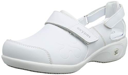 Oxypas Zapatos de Trabajo de Cuero - Salma - Zuecos de Seguridad para Mujer, Antideslizantes y Cómodos Ideales para Cuidados Hospitalarios y de Enfermería, Negro, 36 EU