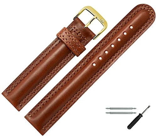 MARBURGER Uhrenarmband 18mm Leder Braun Gold Glatt Mit Naht - Montage Set 2951832000220