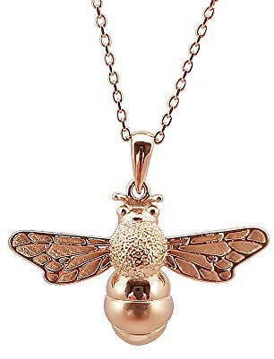 Kiara Jewellery - Collana in argento Sterling 925 placcato in oro rosa, con ciondolo a forma di ape bombata, 45,7 cm, in argento Sterling 925.