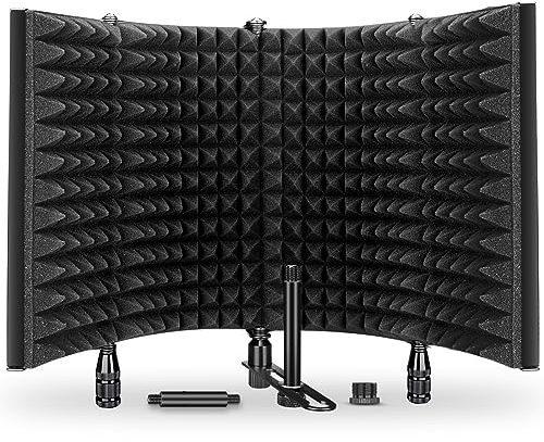 Mikrofon Isolation Schallschutz,AOKEO Pop Filter Schallabsorbierend Mikrofonisolationsschirm Einstellbar Mic Isolation Schild,Gesang Aufnahme Panel,Windschutzscheibe(AO-504)