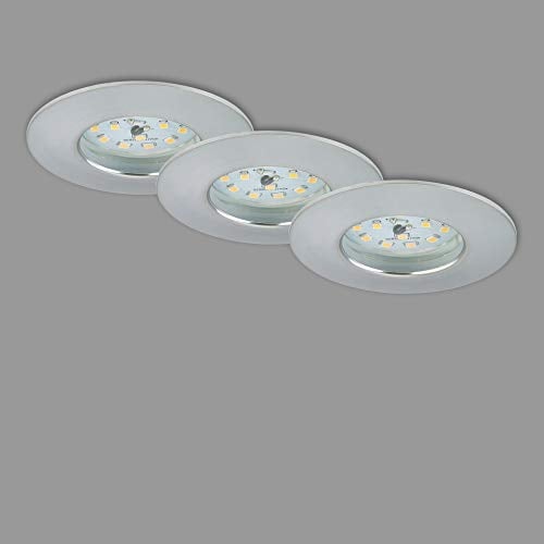 Briloner Leuchten - LED Einbauleuchten, 3er Set, Deckenlampen dimmbar, je 6,5 Watt, je 570 Lumen, 3.000 Kelvin, IP44, Aluminiumfarbig, 75x28mm (DxH), 7295-039