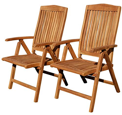 ALEOS. Teak Design Hochlehner Gartensessel Gartenstuhl Sessel Holzsessel Klappsessel Gartenmöbel Holz sehr robust 7fach-verstellbar Modell: Tobago, Größe:2 Stück