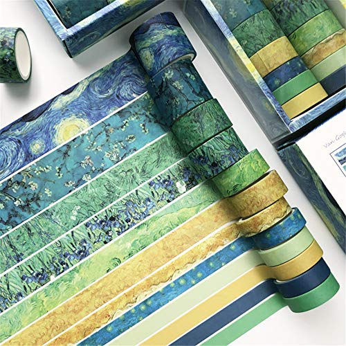 Nicole Knupfer 12 Rollen Washi Tape Set, Dekoratives Klebeband, DIY Papier Tape,Kollektion für Bastler, verschönert Journals, Karten und Scrapbooking (Van Gogh)