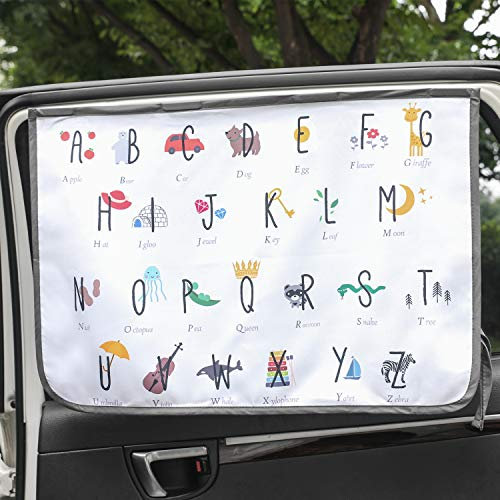 Magnet Sun Shade Cortina de Parasol magnética para Ventana Lateral de Coche Sol Sombra Cortina para bebés y niños – Protector de Parasol (Be-Kids Alphabet)