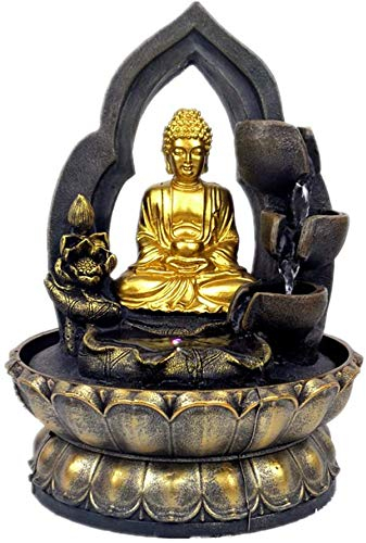 Buddha Tabletop Waterfall Fountain Fengshui Meditation Relaxing Indoor Decoration, Zen Fountain for Home, Office, Bedroom Decoration(Gold)