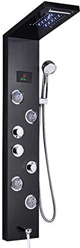 Huin Robinet de douche de salle de bain de luxe LED panneau de douche colonne mitigeur de baignoire avec écran de température de douche à main-Noir